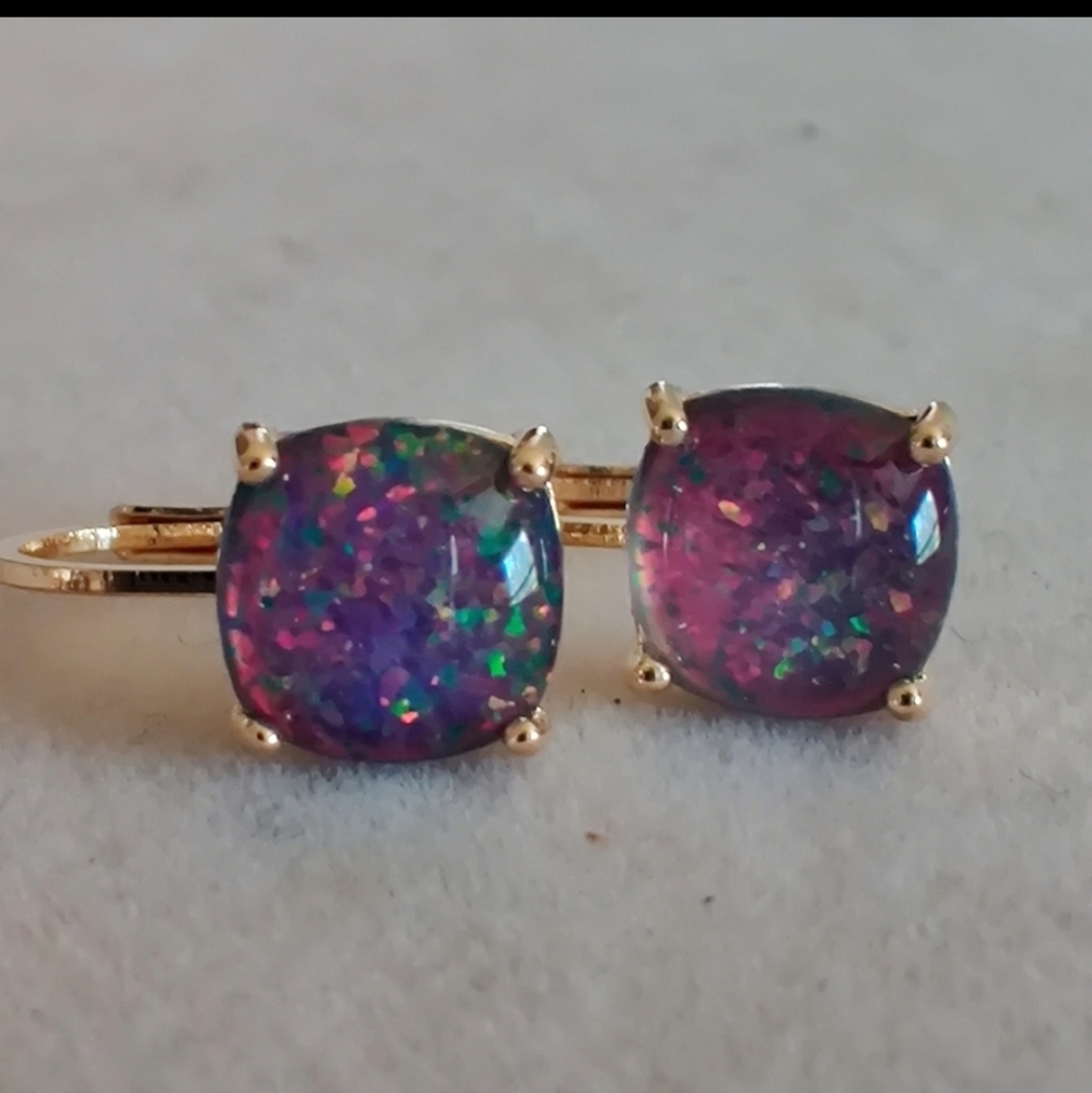 Gold sterling black opal earrings - Picture 5 of 8